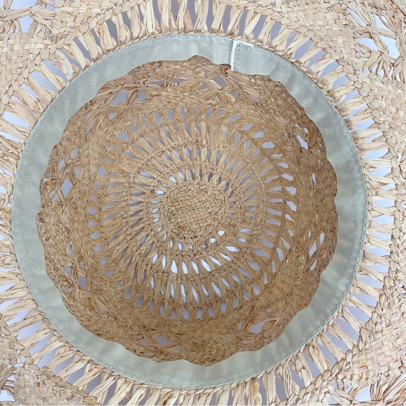 Vintage straw open weave sun hat with custom beaded band M/L beach resort wear - Picture 6 of 12